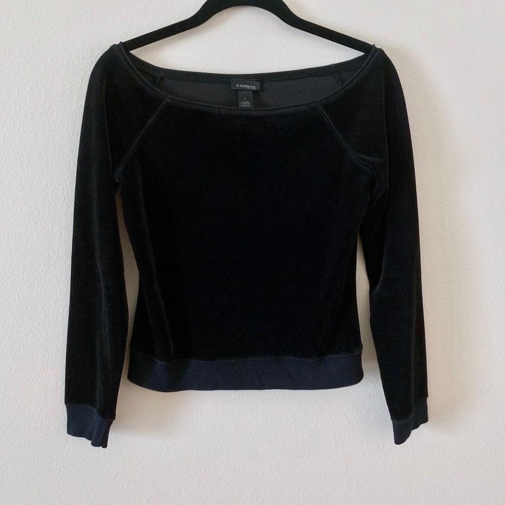 Express black velvet long sleeve crop top S